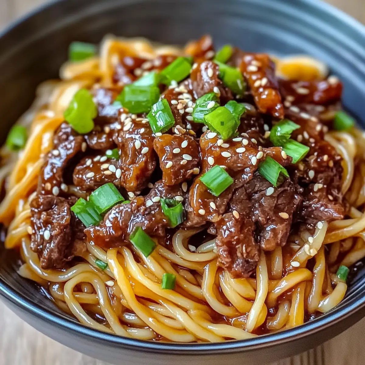 Karamellisierte Rindfleischnudeln