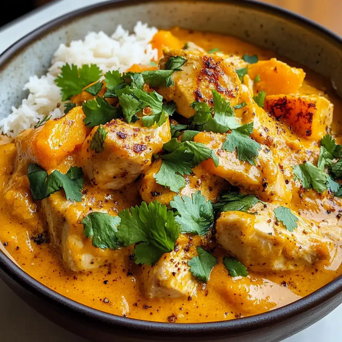 Cremige Butternusskürbis Butter Hähnchen