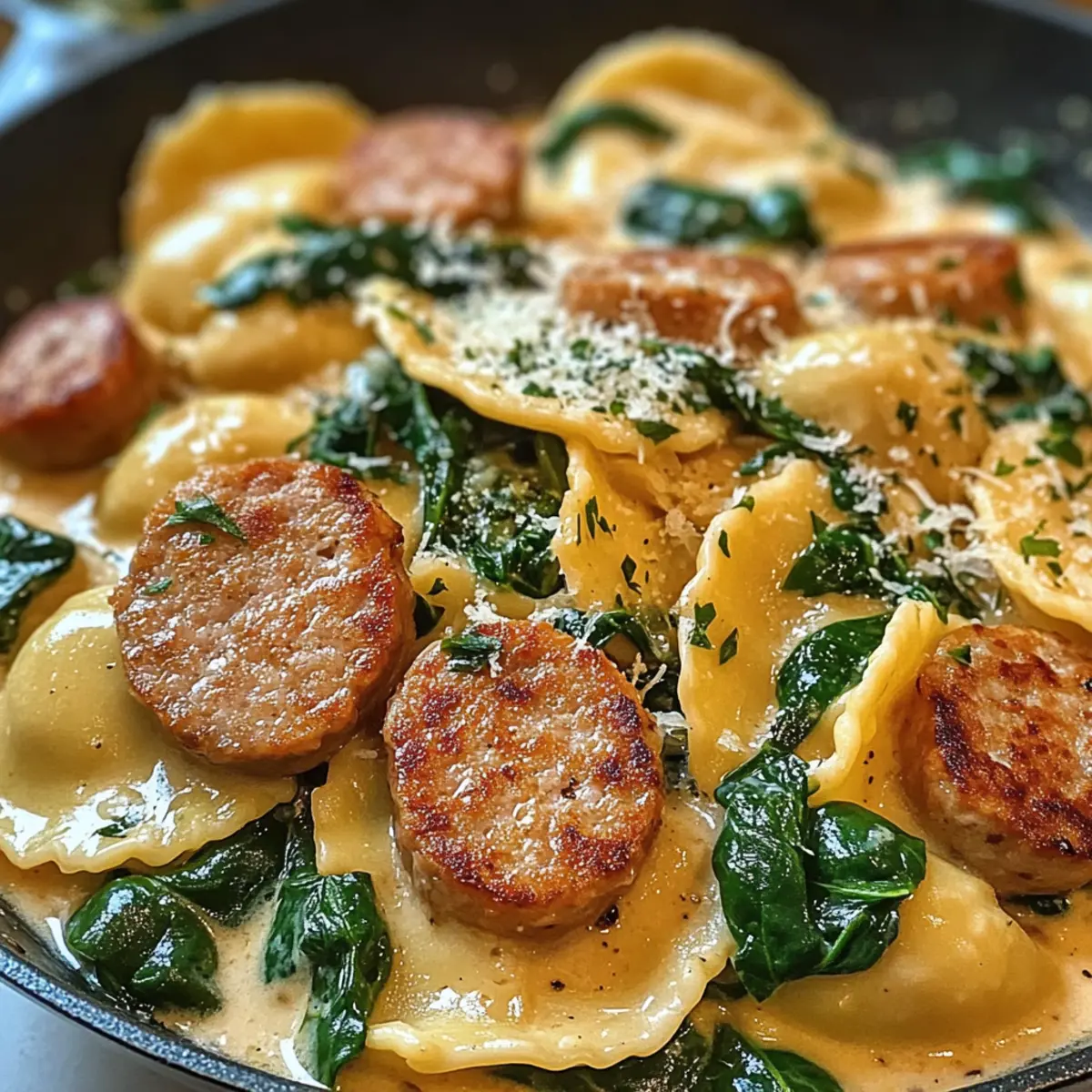 Cremige Pierogi und Truthahnwurst Pfanne Freude