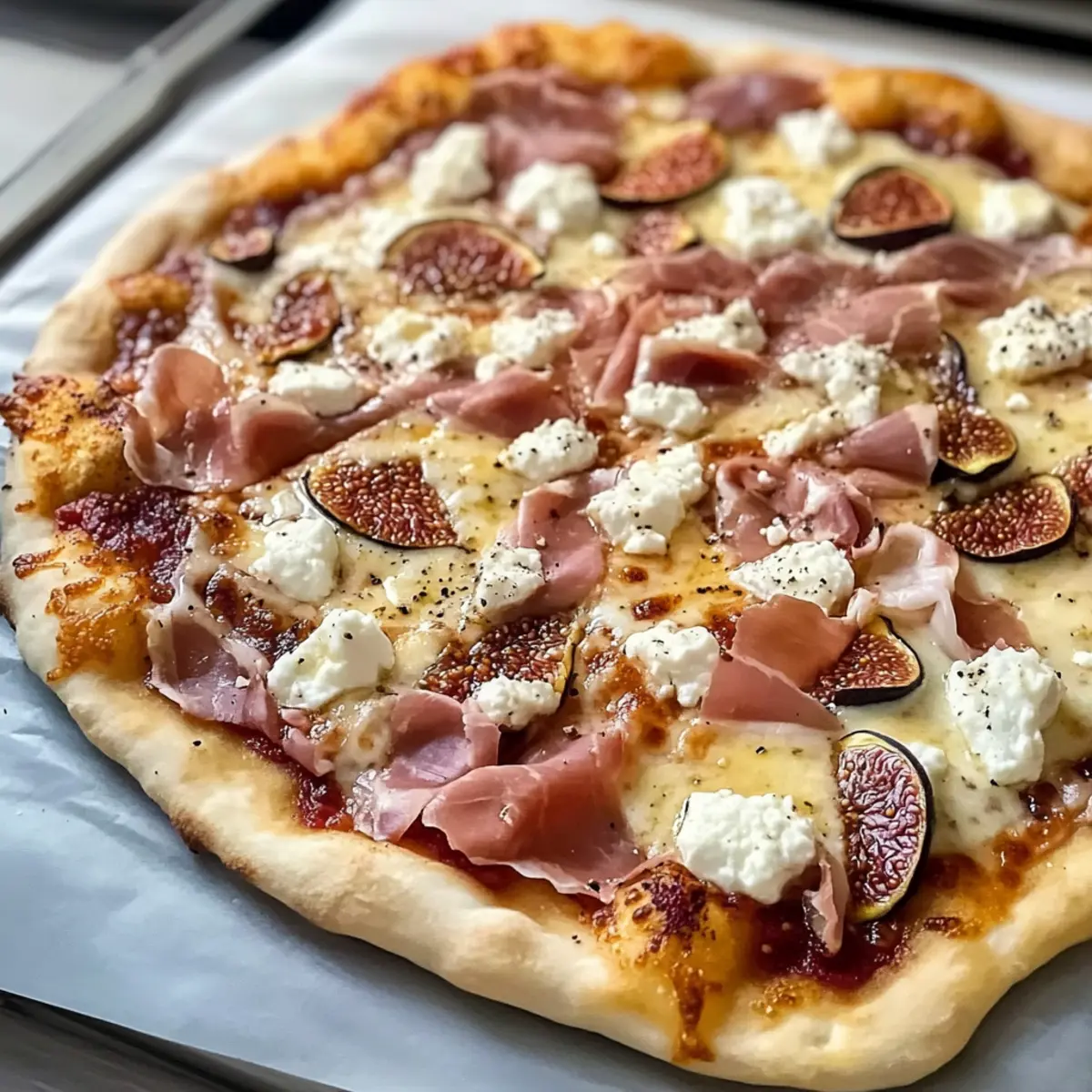 Einfache Feigenpizza mit Ziegenkäse und Prosciutto