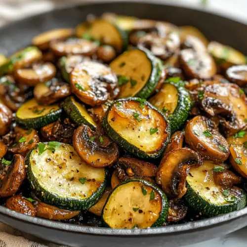 Karamellisierte Zucchini und Pilzpfanne