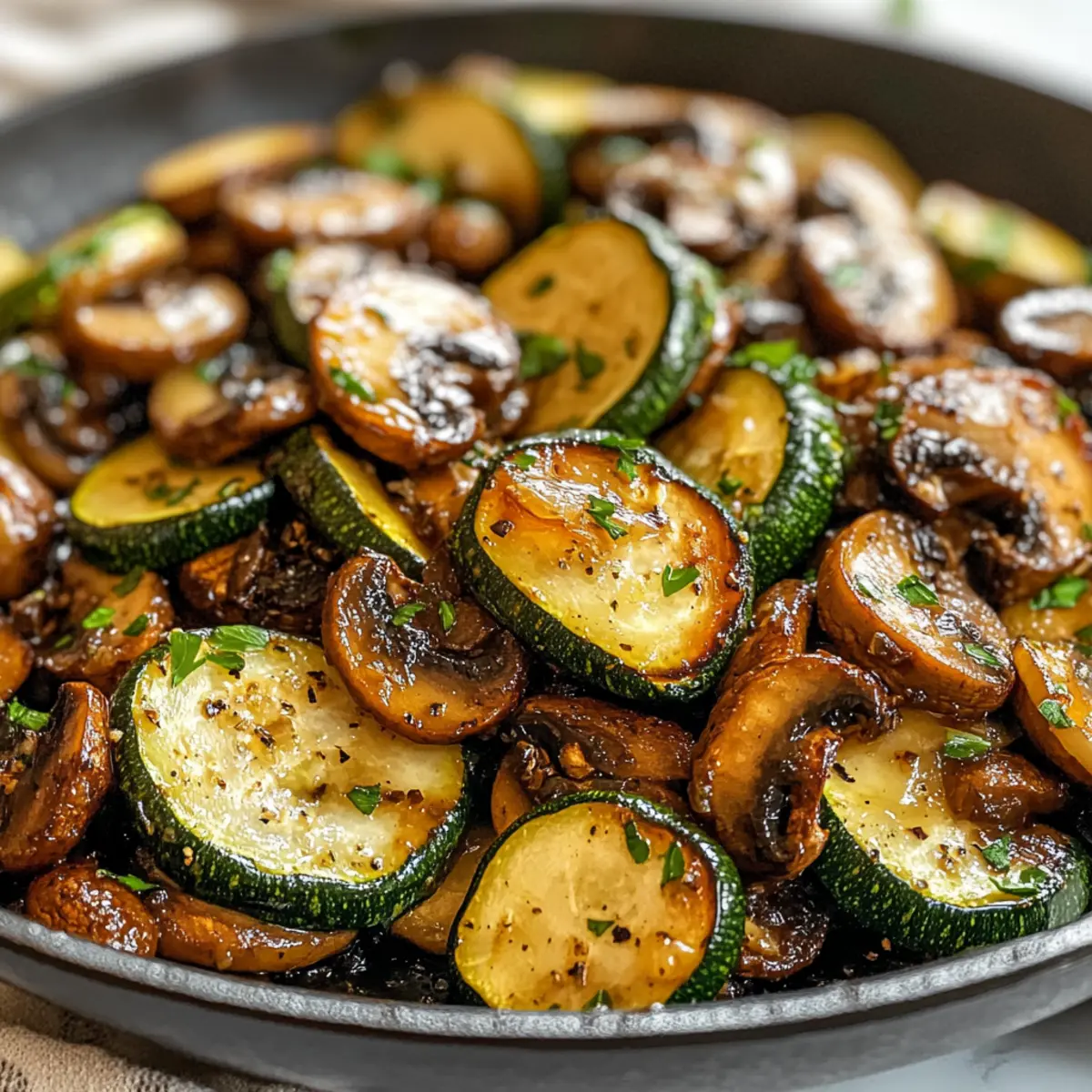 Karamellisierte Zucchini und Pilzpfanne