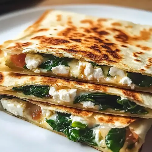 Mediterrane Quesadilla mit Spinat, Feta und Mozzarella