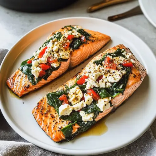 Gefüllter Lachs mit Spinat und Feta