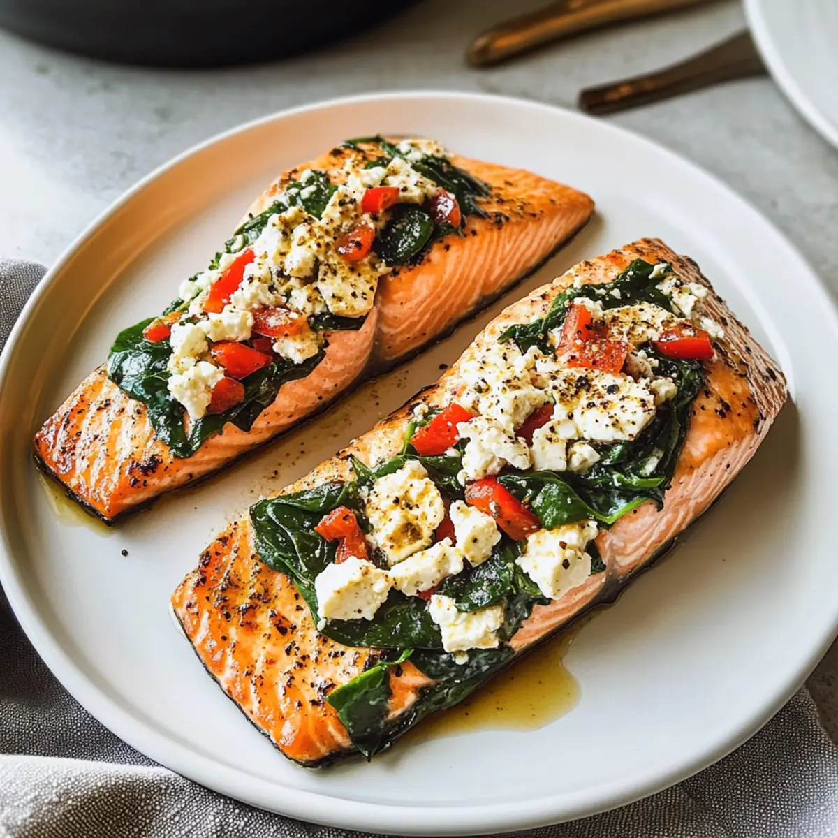 Gefüllter Lachs mit Spinat und Feta