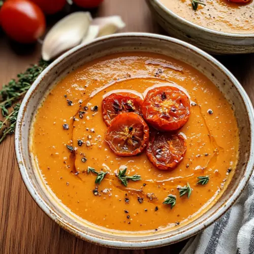 Cremige geröstete Knoblauch-Tomatensuppe