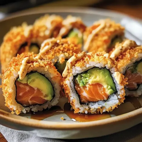 Krosse frittierte Lachs- und Avocado-Rollen