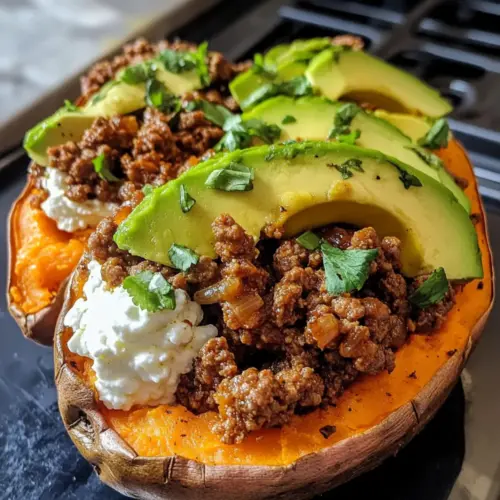 Hot Honey Beef & Sweet Potato Boats Scharfes Honig-Rindfleisch & Süßkartoffel-Boote