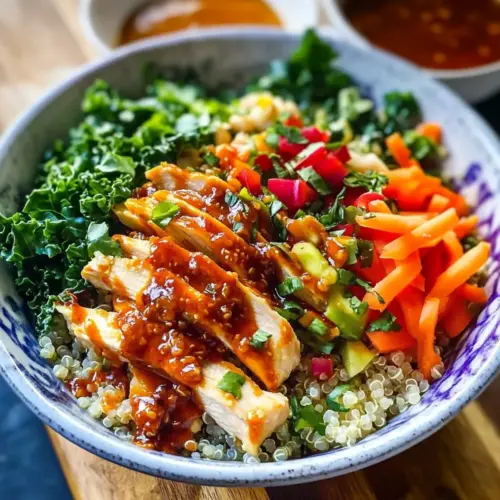 Thailändische Süßscharfe Chili-Hühnchen Buddha-Schalen