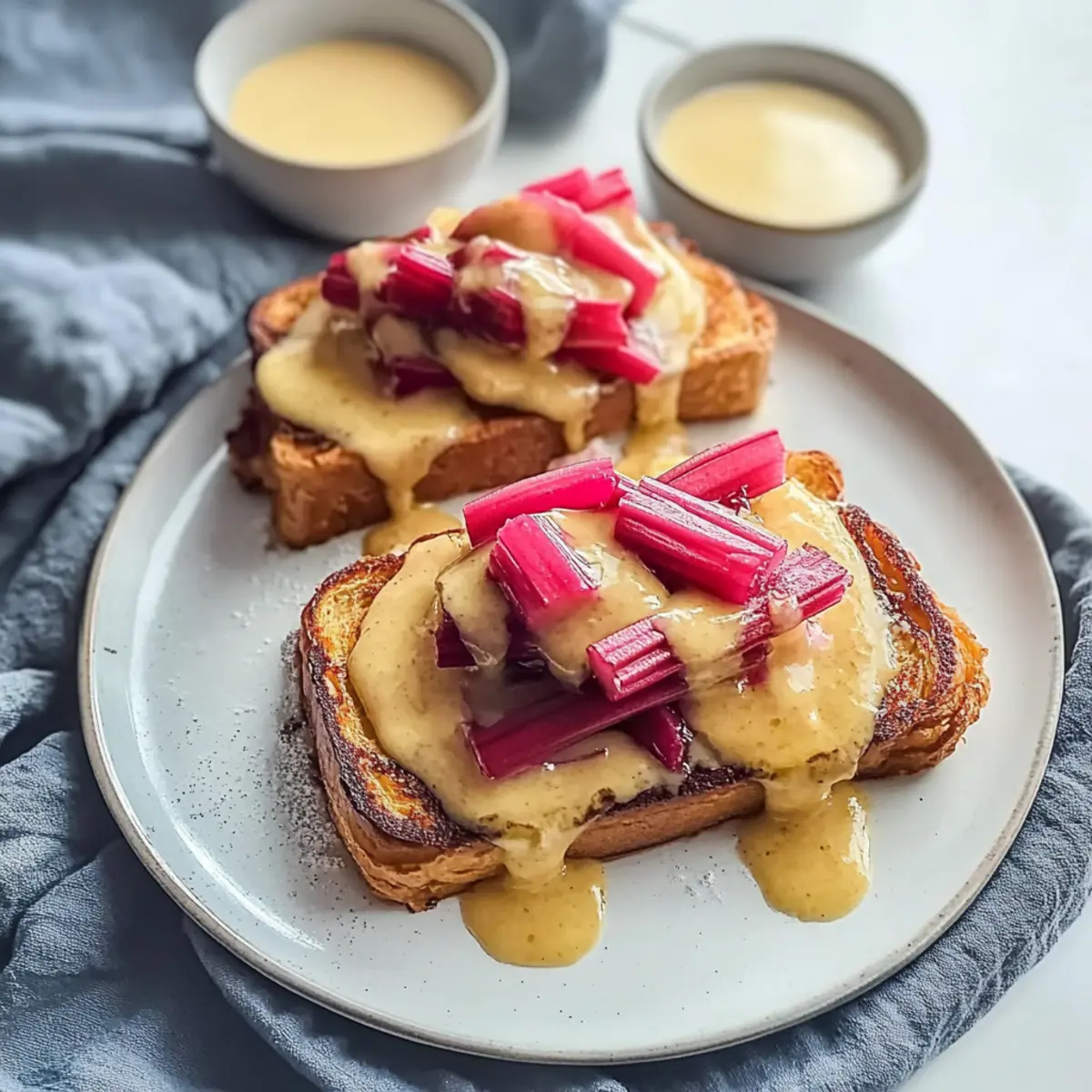Französischer Toast mit Rhabarber und Pudding