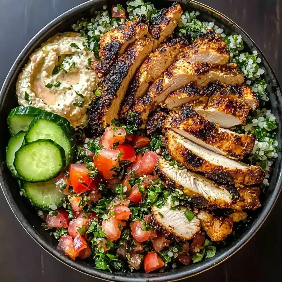 Libanesische Hähnchen Shawarma Schüssel mit Tabbouleh