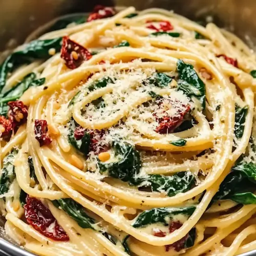 Würzige Spinat- und getrocknete Tomaten-Pasta