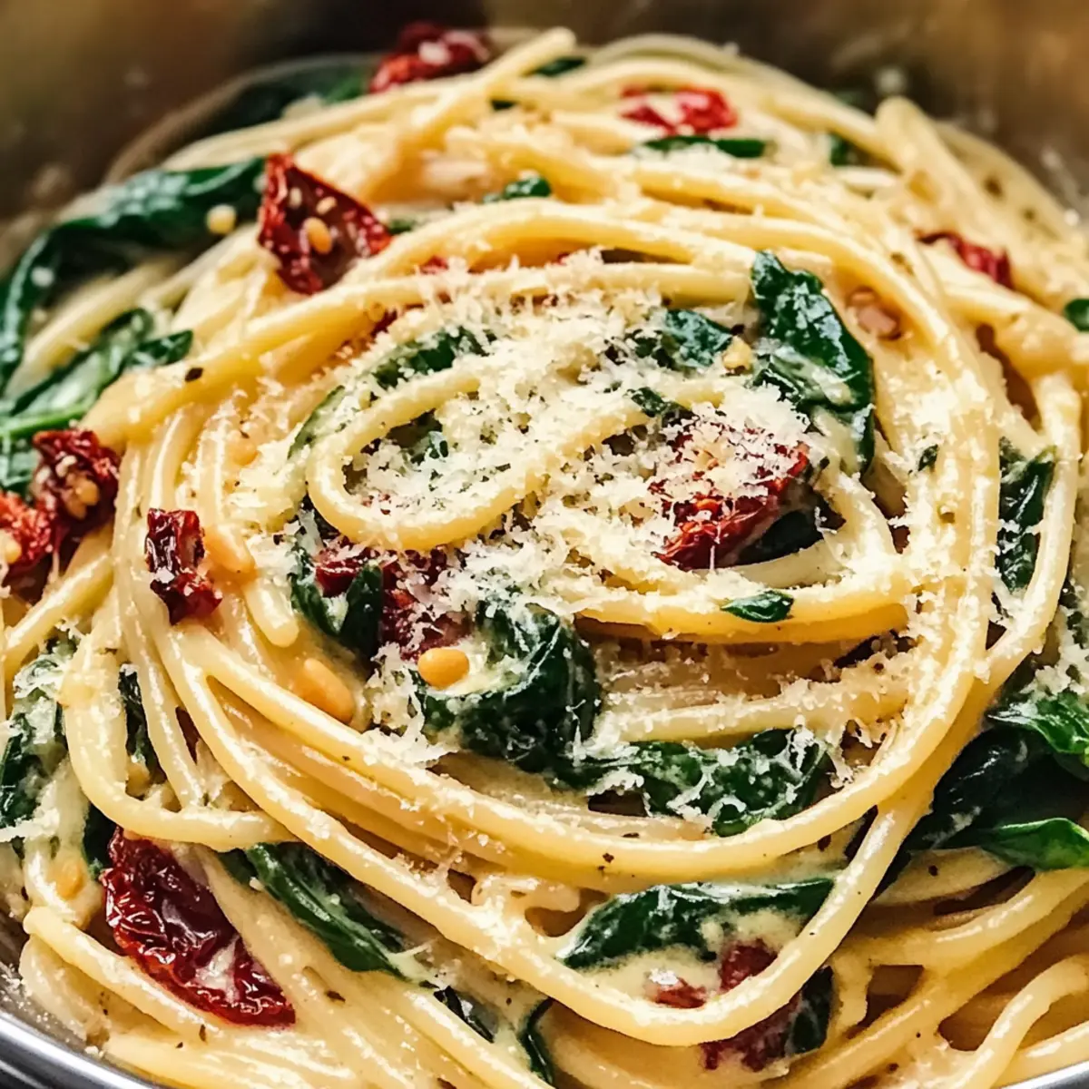 Würzige Spinat- und getrocknete Tomaten-Pasta