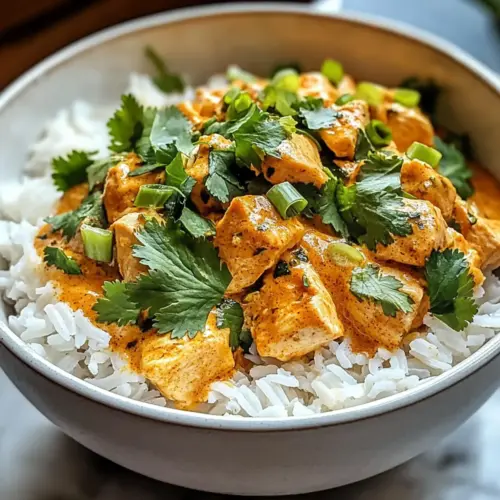Kokosnuss-Hühnchen-Reis-Schüssel
