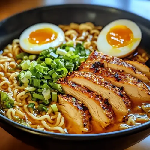 Feuriges Chicken Ramen mit cremiger Knoblauchsoße