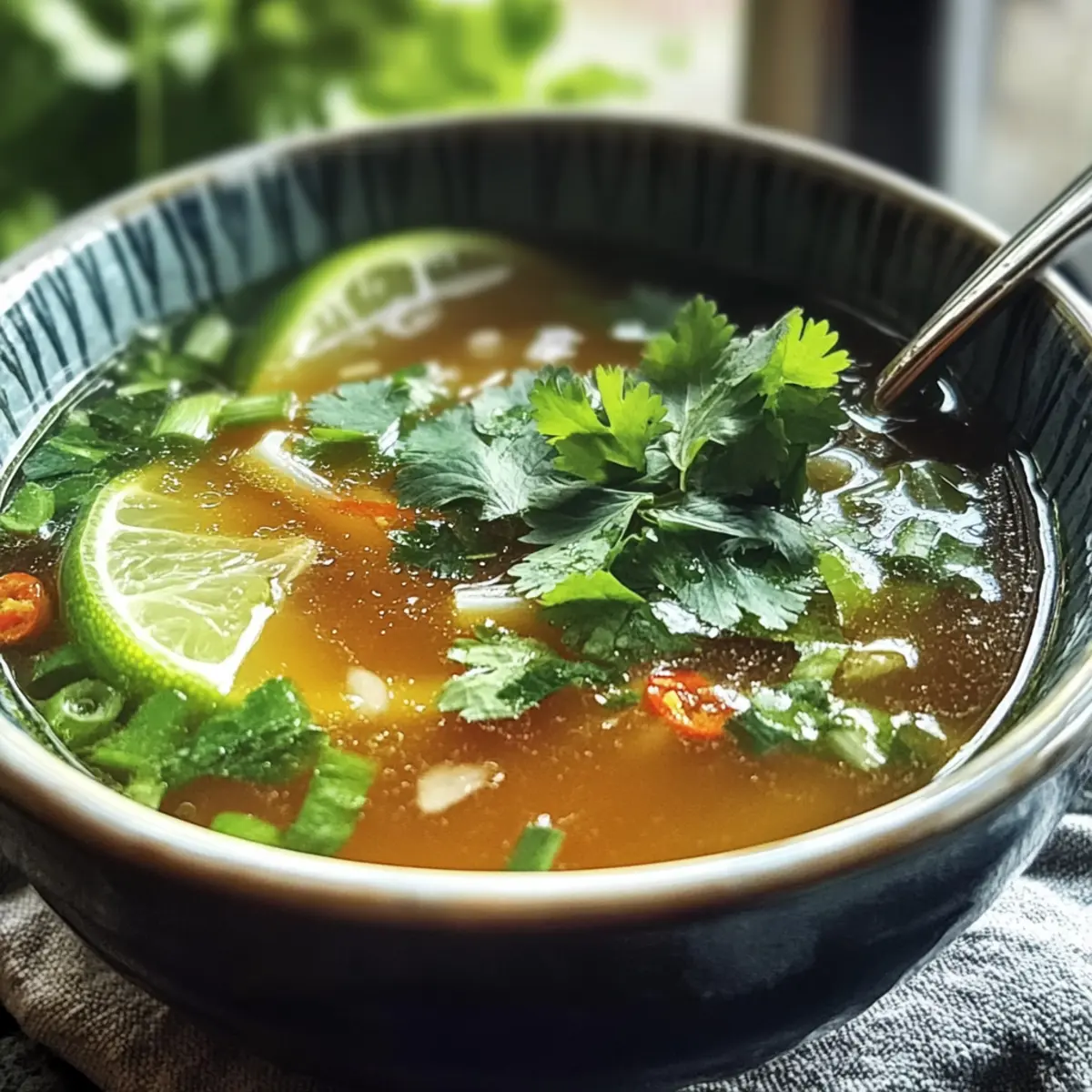 Herzhafter Thai-Brühe Rezept Zutaten: - 1 Liter Wasser - 2 Esslöffel Fischsauce - 1 Esslöffel Sojasauce - 1 Esslöffel brauner Zucker - 1 Stück Ingwer (ca. 5 cm), in Scheiben - 2 Stängel Zitronengras, geknickt - 3 Kaffirlimettenblätter - 2 Knoblauchzehen, zerdrückt - 1-2 Schoten Chili, nach Geschmack - Frischer Koriander zum Garnieren Anleitung: 1. Wasser in einem großen Topf zum Kochen bringen. 2. Fischsauce, Sojasauce und braunen Zucker hinzufügen. 3. Ingwer, Zitronengras, Kaffirlimettenblätter, Knoblauch und Chili hinzufügen. 4. Die Brühe 20 Minuten köcheln lassen. 5. Durch ein Sieb passieren und die Brühe in Schalen servieren. 6. Mit frischem Koriander garnieren.
