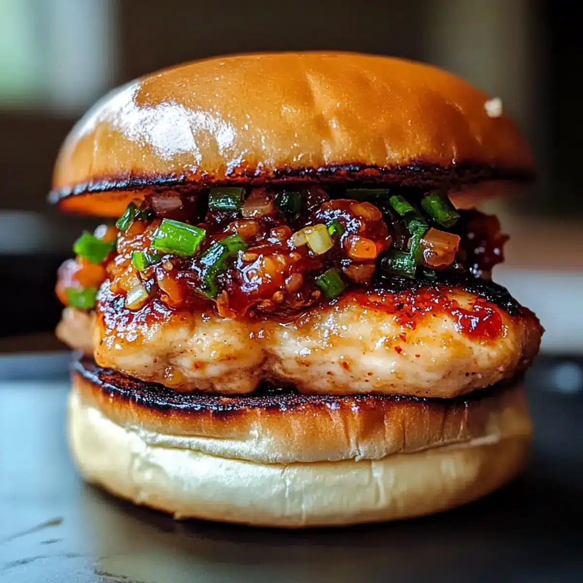 Gochujang-Hühnchenburger mit Kimchi-Bacon-Marmelade-Glück