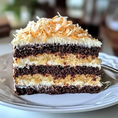 Feuchter Schicht-Kokos-Schokoladenkuchen Genuss