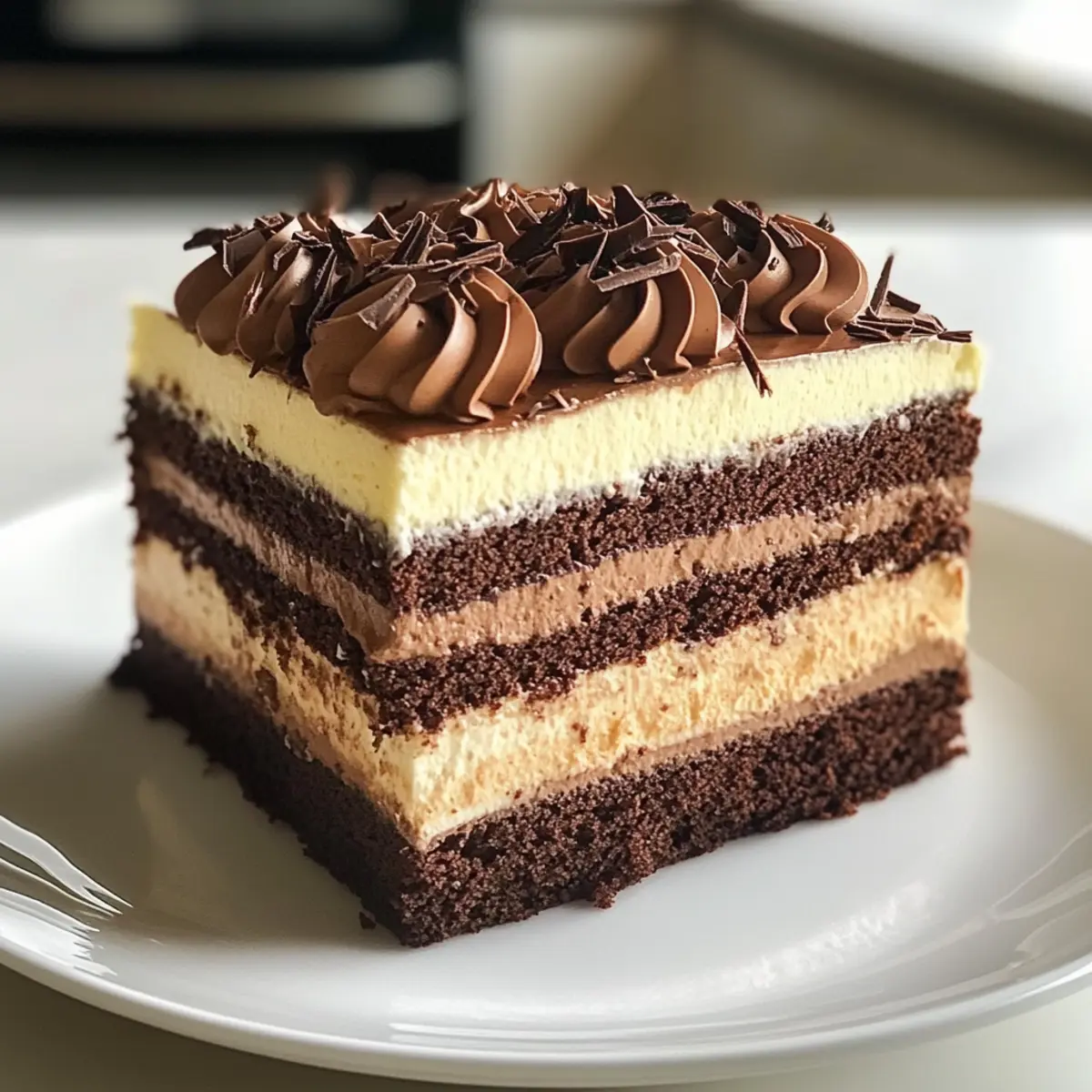 Feuchter Dreifach-Schokoladenmousse-Kuchen