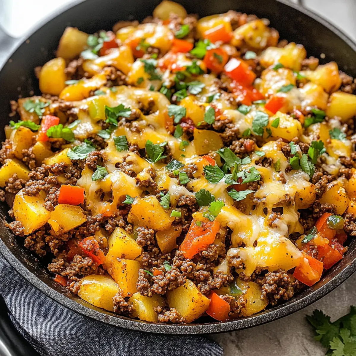 Mexikanisches Rinderhackfleisch und Kartoffelpfanne